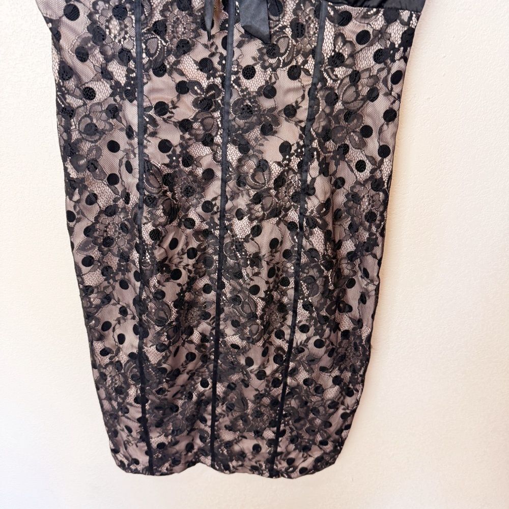 Voodoo Vixen Retro Rockabilly Lace Black Polka Dot Midi Pencil Wiggle Dress Med - Picture 3 of 5